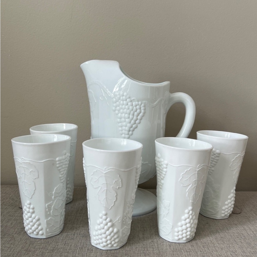 Milk Glass Pitcher Set